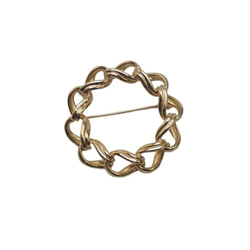 Vintage Napier WREATH Chain Brooch Gold Tone Pin 2 inch